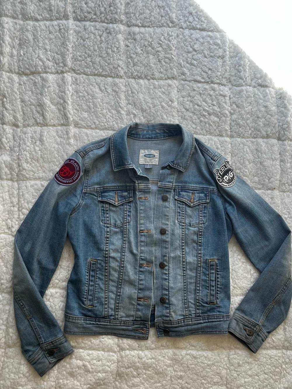 Old Navy Light Blue Denim Jacket with Sleeve Patches